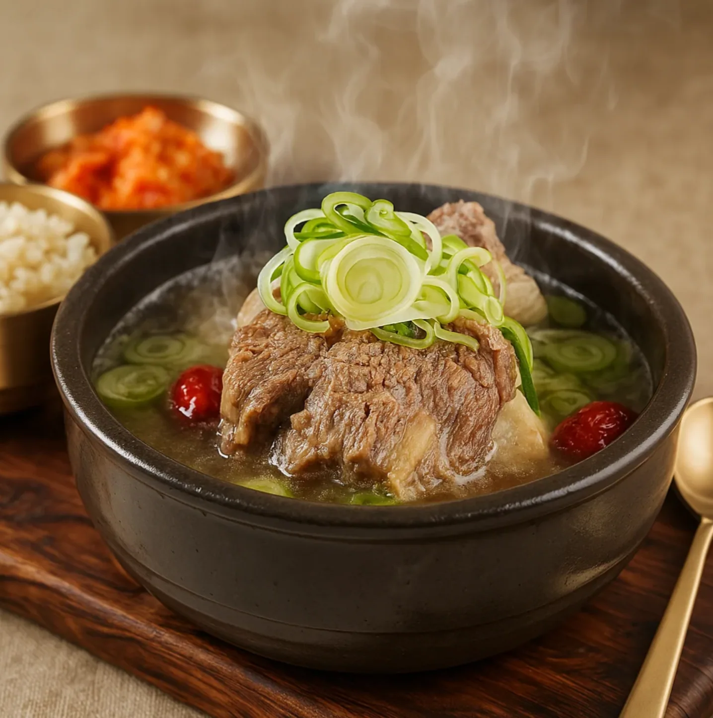 갈비와 대파를 넉넉히 담은 제일면옥 갈비탕
